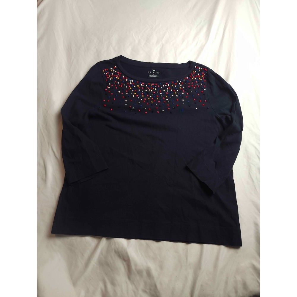 Talbots Top Womens XL French Knot Embroidered Whimsigoth Coastal Grandmacore